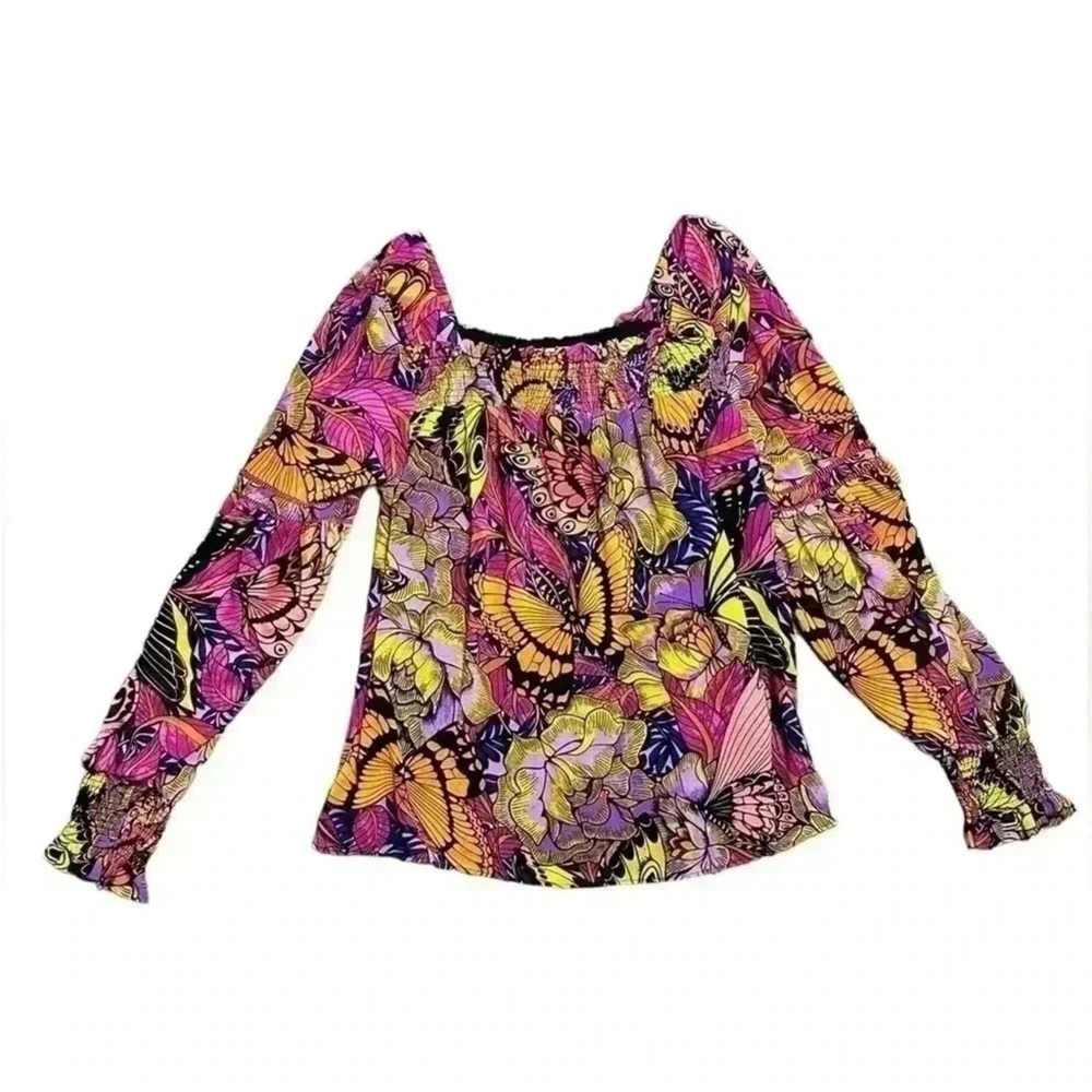 NWT Alexandra Farmer by Anthropologie Floral Butterfly Puff Sleeve Blouse